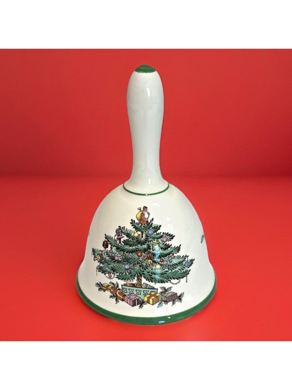 Vintage Spode Christmas Tree Dinner Bell #S 3324-D Porcelain 5.75" England EUC